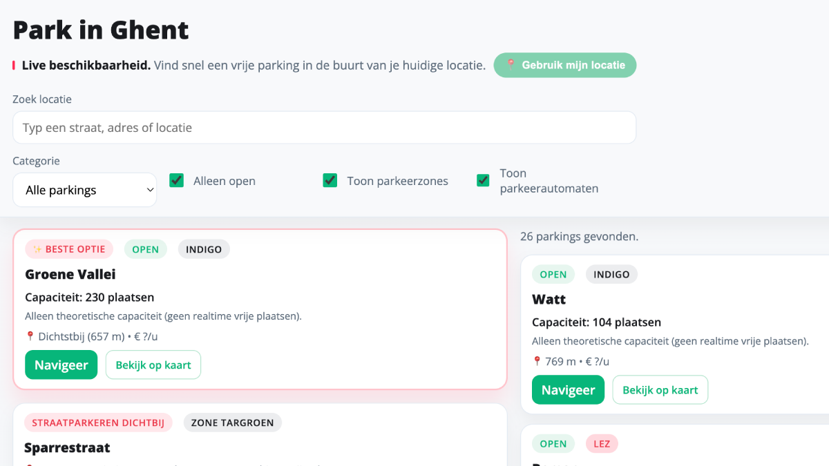 Park in Ghent interface preview